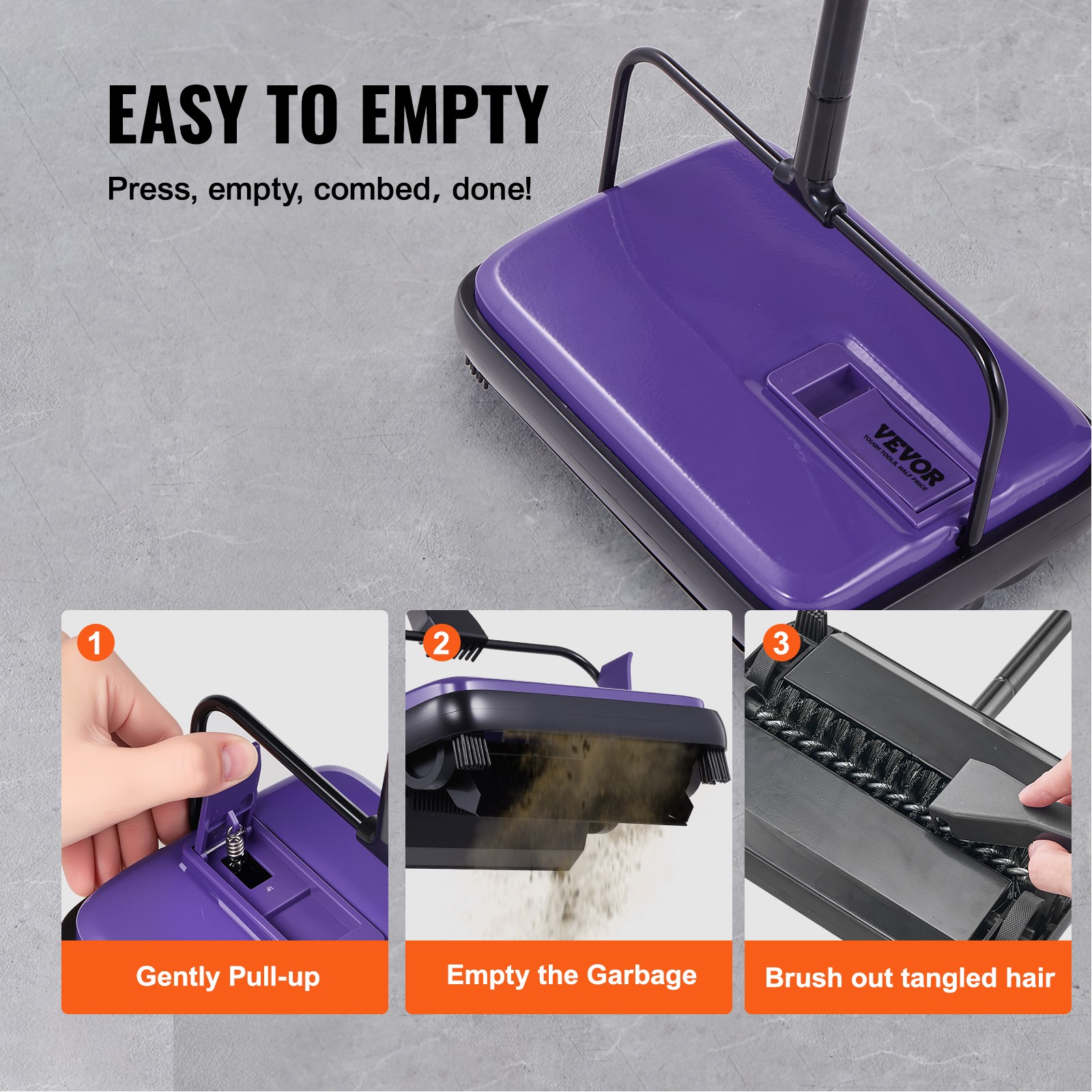 VEVOR Carpet Floor Sweeper Manual 6.7 inch Width Sweeping Paths Non Electric