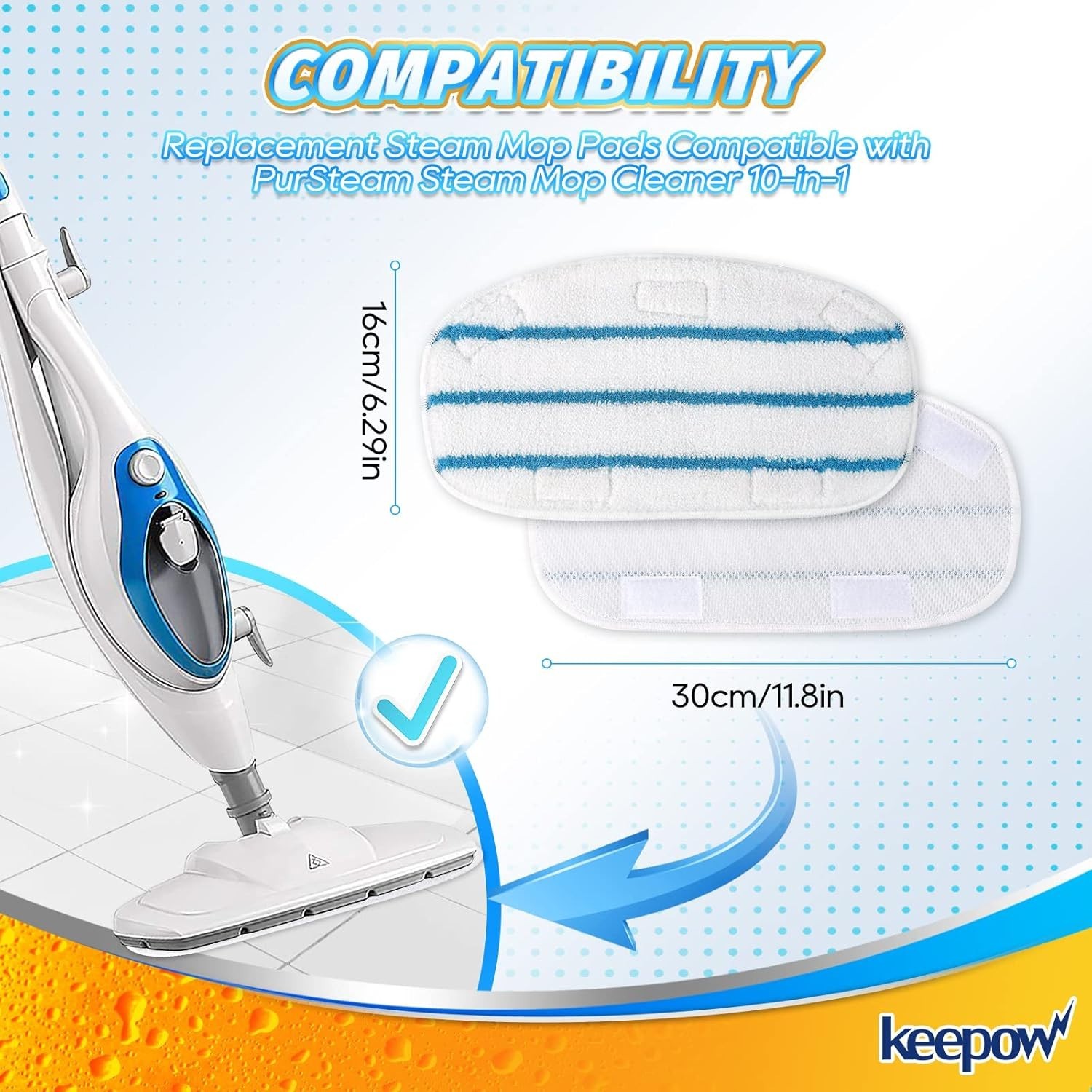 Durable & Washable Steam Mop Pads – Compatible with PurSteam 10-in-1 (5 Pack)