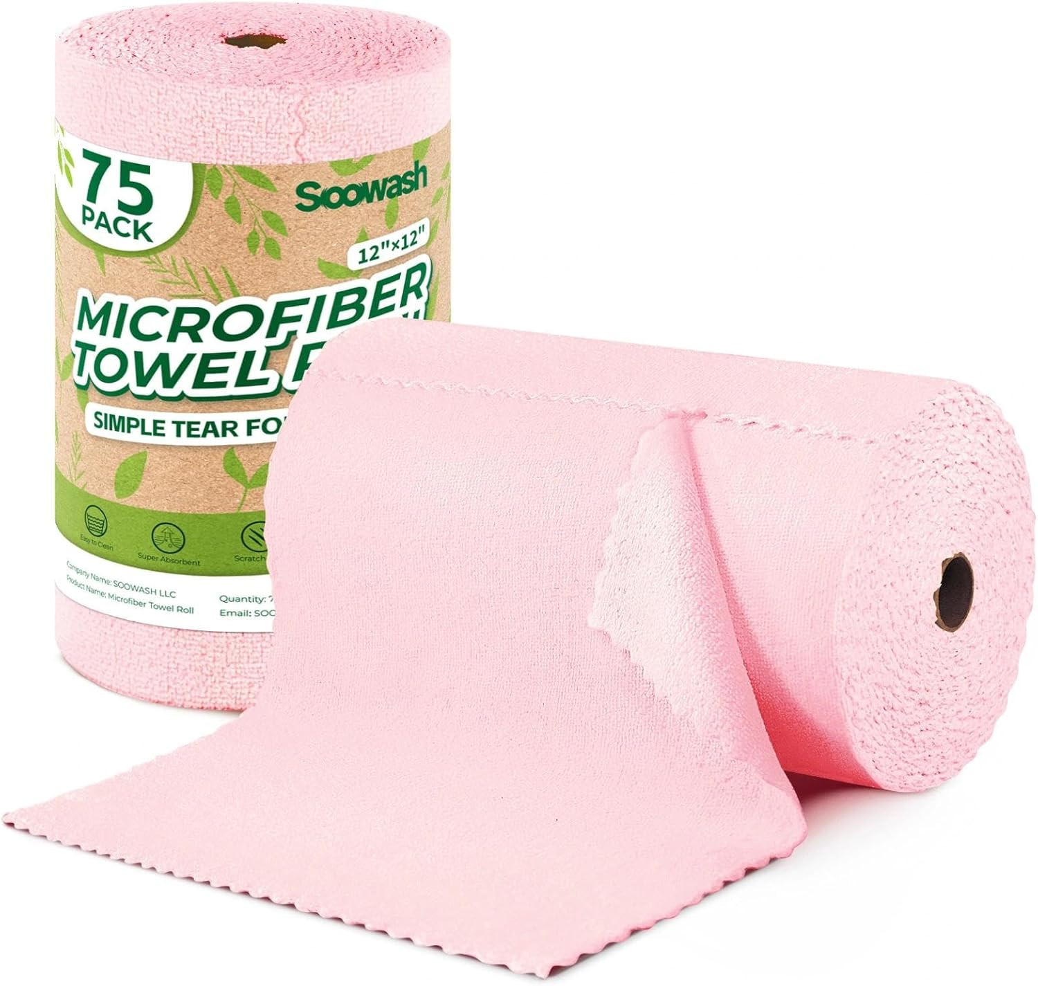 Microfiber Cleaning Cloths Roll, 75 Pack Tear Away Microfiber Towels Roll, 12″ X