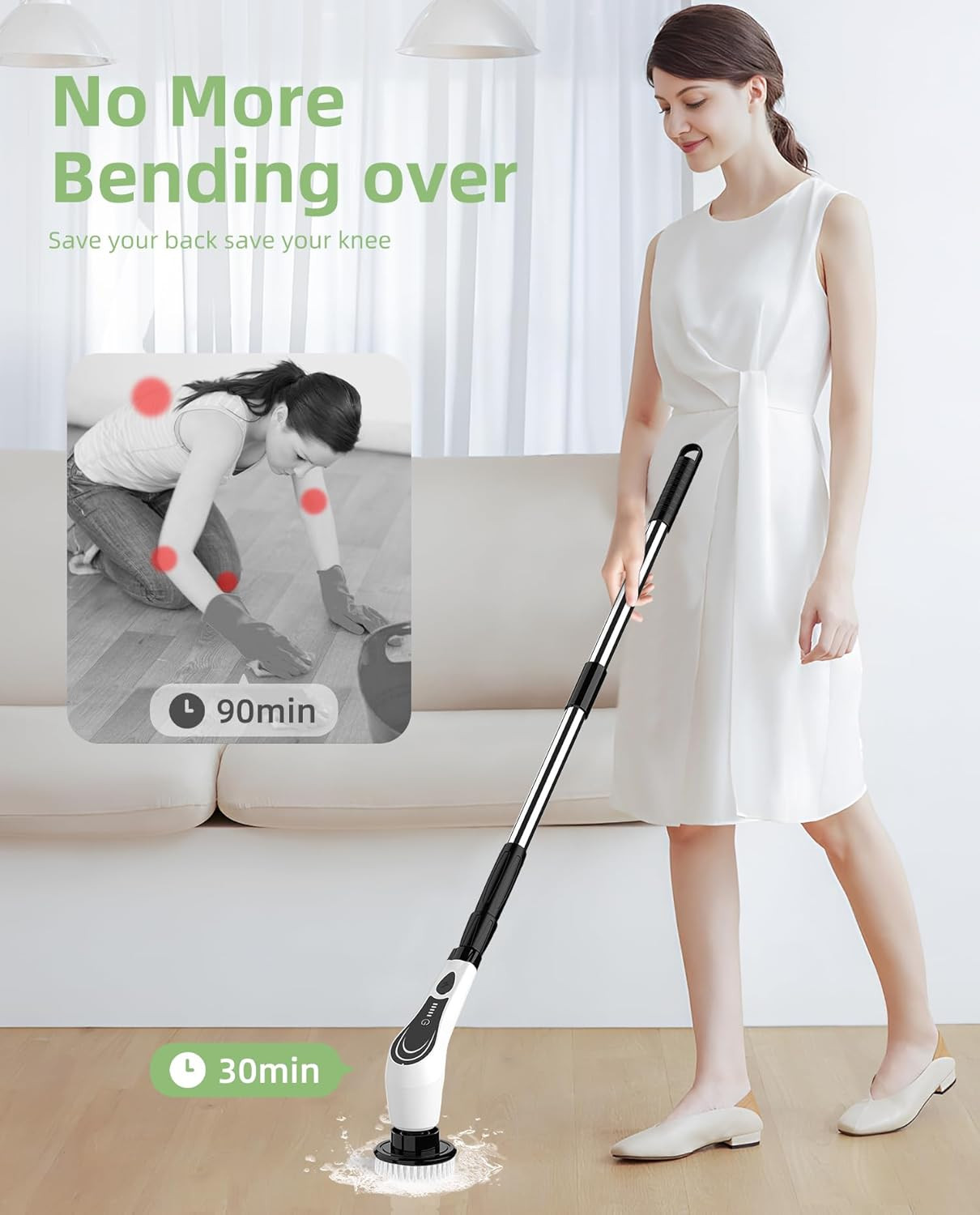 Electric Spin Scrubber Cordless 8-In-1 Power Scrubber with LED Display & Dual Sp
