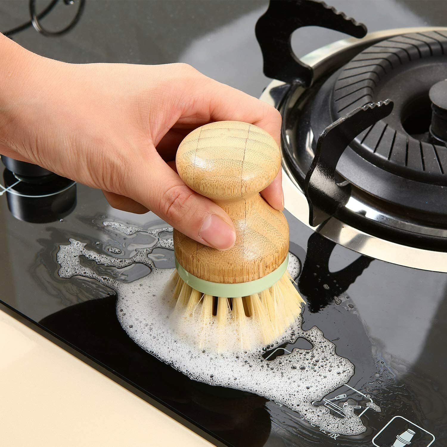 3 Piece Bamboo Dish Scrub Kitchen Cleaning Brush Scrubber Household Bathroom Use
