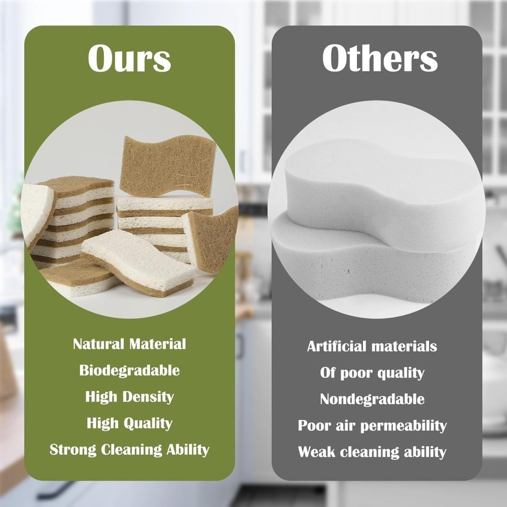 Eco-Friendly Natural Kitchen Sponge 14Pack Biodegradable Cellulose Coconut