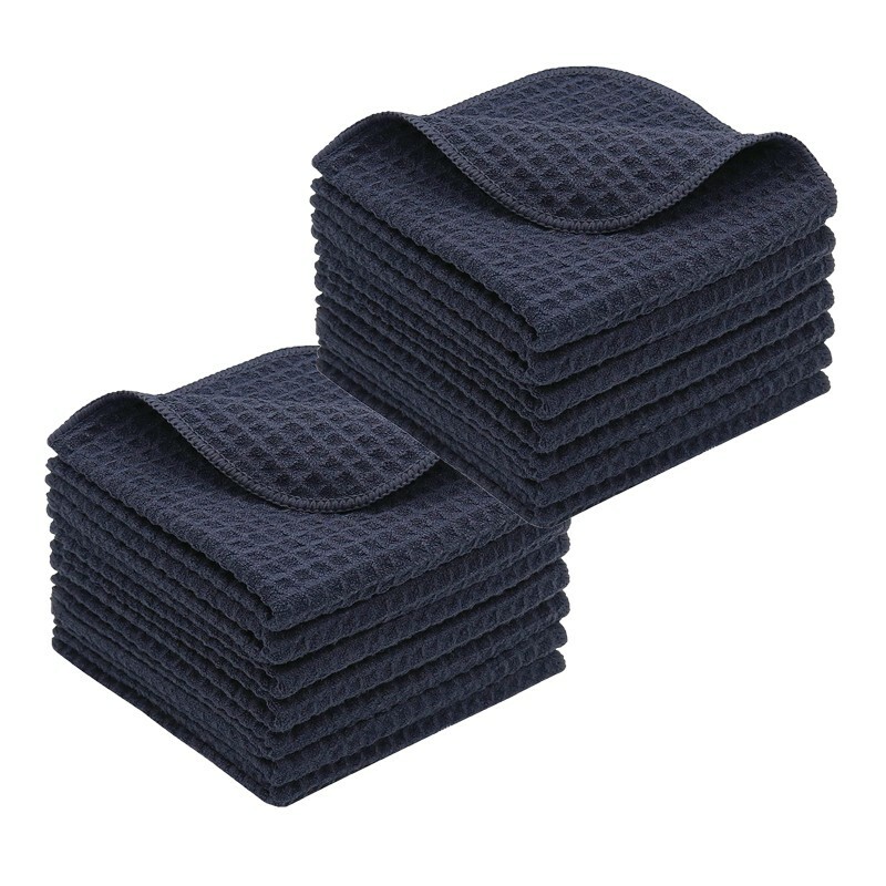 12 Pcs Waffle Weave Microfiber Towel Car Drying Towel Black 16″x16″ 400 GSM