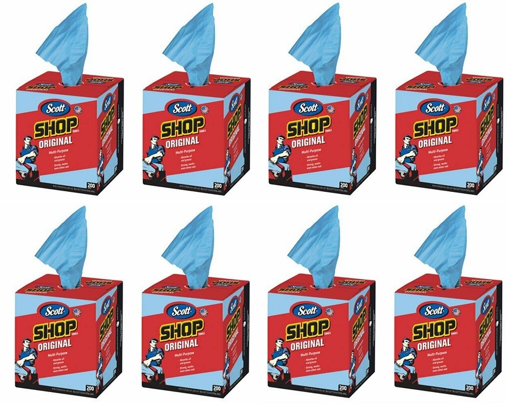 Scott 75190 200 Count Original Blue Disposable Shop Towels – Quantity 8