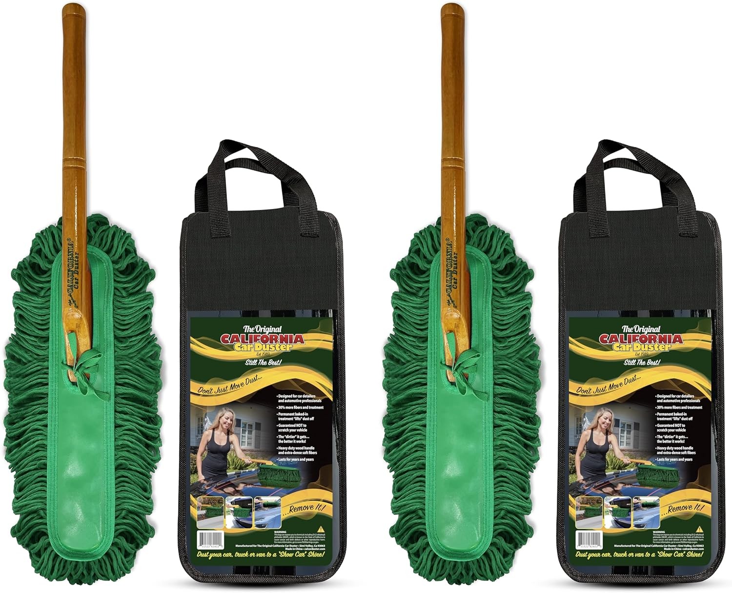 California Car Duster Standard Auto Car Duster with Wood Handle Green Mop 2 Pack