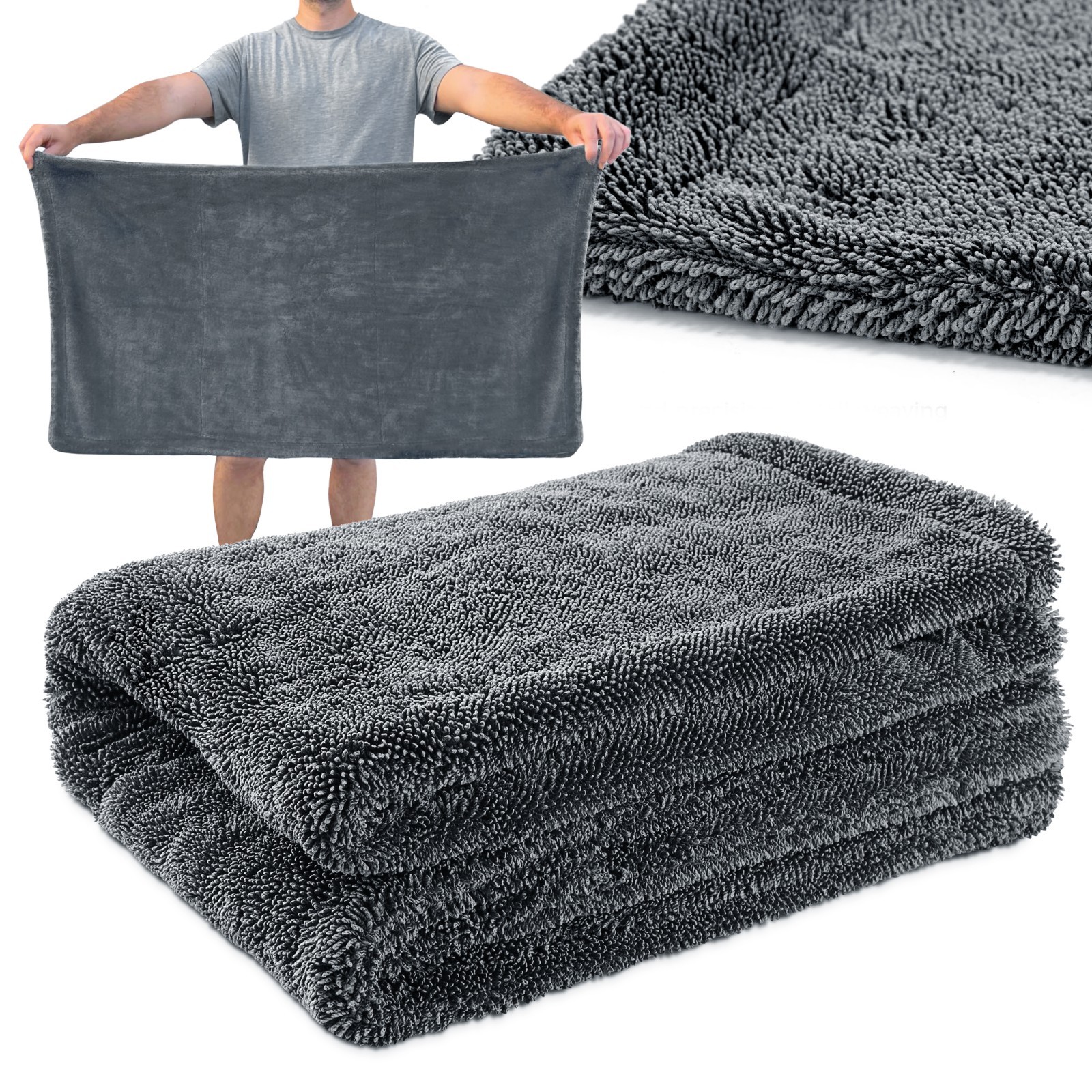 Car Wash Microfiber Drying Towel Water Drying Towel Dark Gray 1500GSM 24×35”