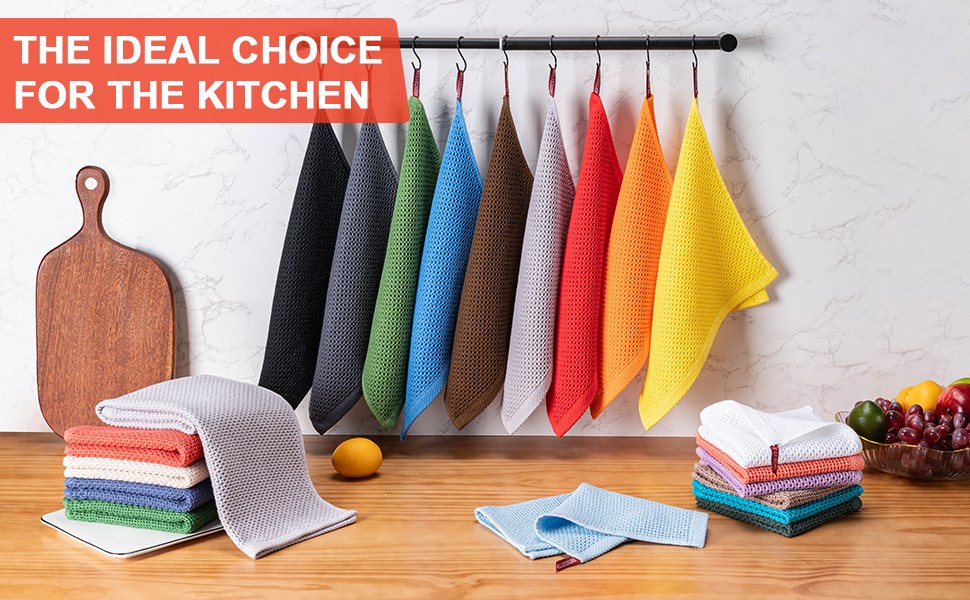 Kitchen Dish Cloths, 100% Cotton Waffle Weave, Ultra Soft Absorbent, Quick