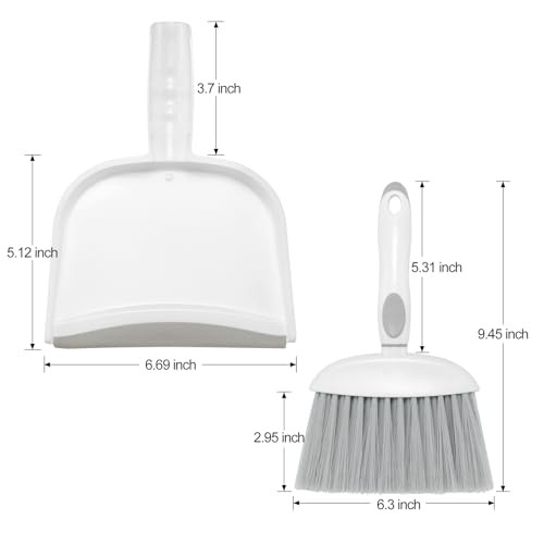 Small Dust Pan and Brush Set, Mini Broom and Dustpan Set Small Grey & White