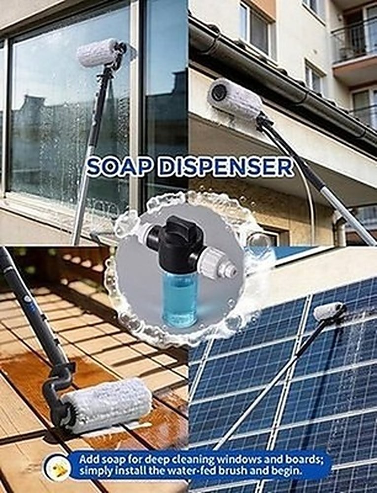 Electric Solar Panel Cleaning Kit 20FT Water Fed Pole Brush Soap #R019