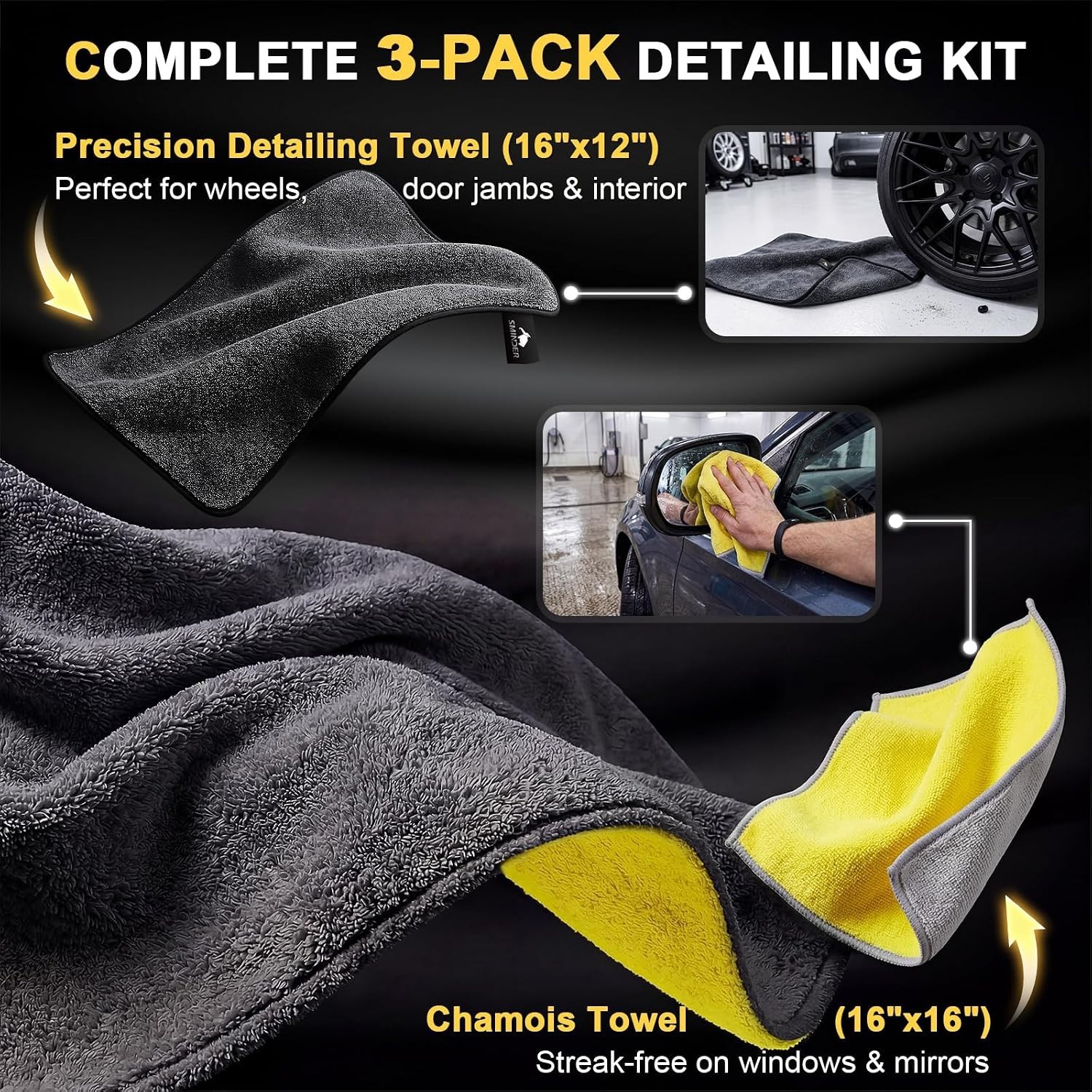 XXL Microfiber Car Drying Towels – Machine Washable, 3-Pack for Ultimate Care