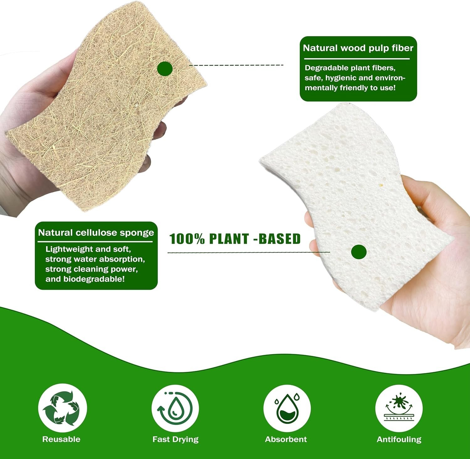 UCCO Eco Friendly Biodegradable Kitchen Sponges 12 Pack – Natural Compostable