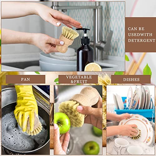 12 Pcs Bamboo Dish Brush – Wooden Scrubber Sisal Bristle Kitchen Wood Brushes