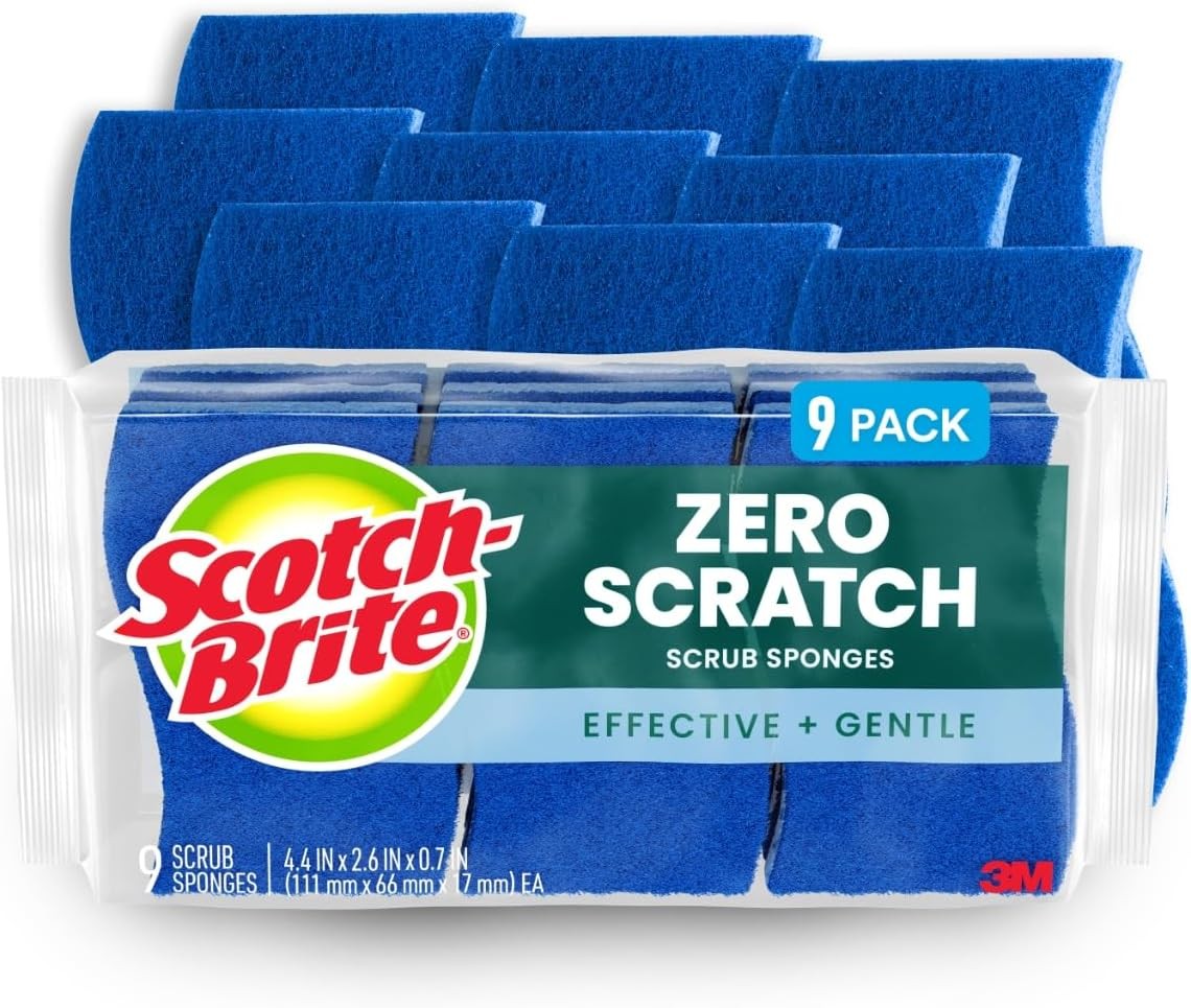 9 Pack Scotch-Brite Zero Scratch Gentle Scrub Sponges Safe for Nonstick Cookware