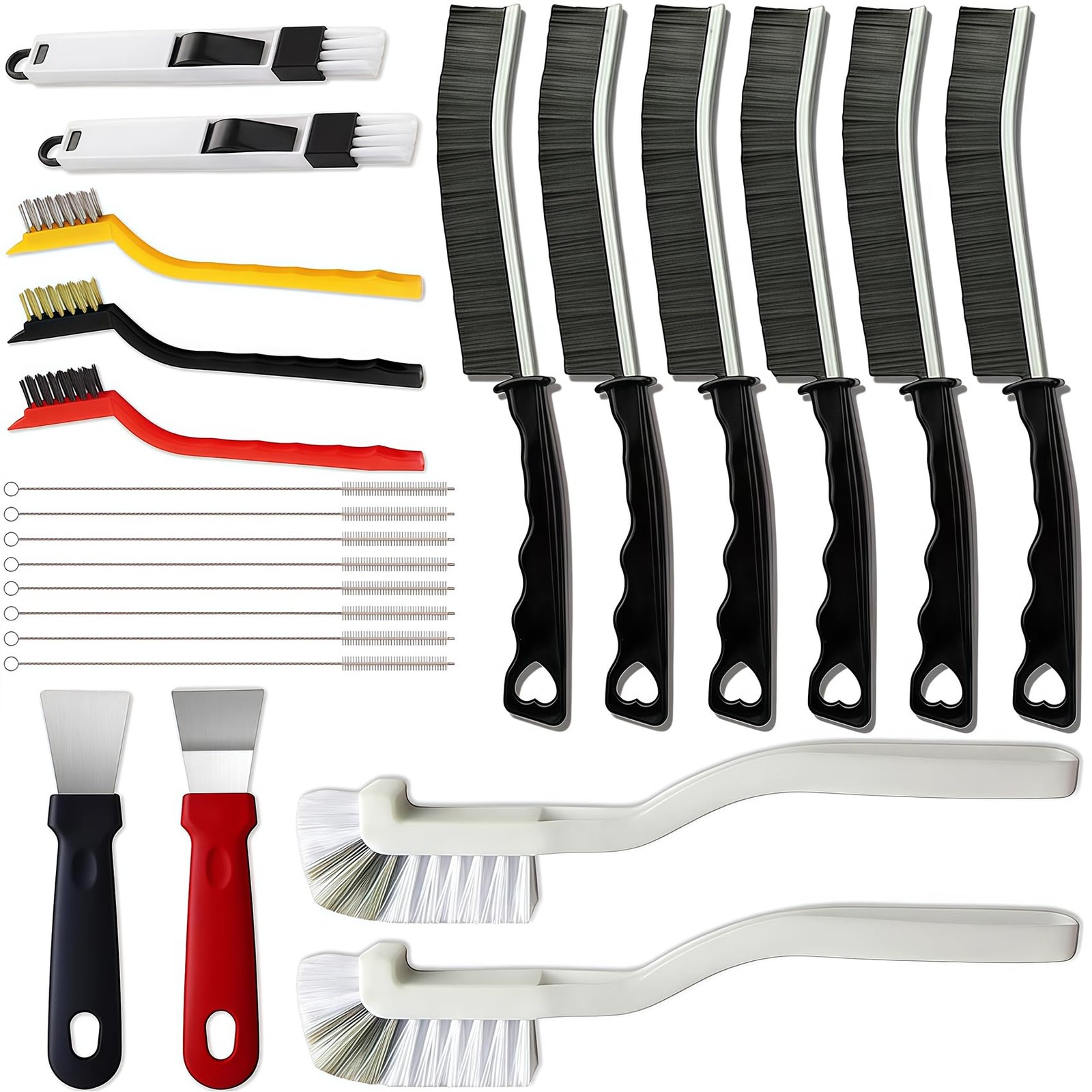 23Pcs Crevice Cleaning Brush Set, Hard One Size, Black, White, Yellow, Red