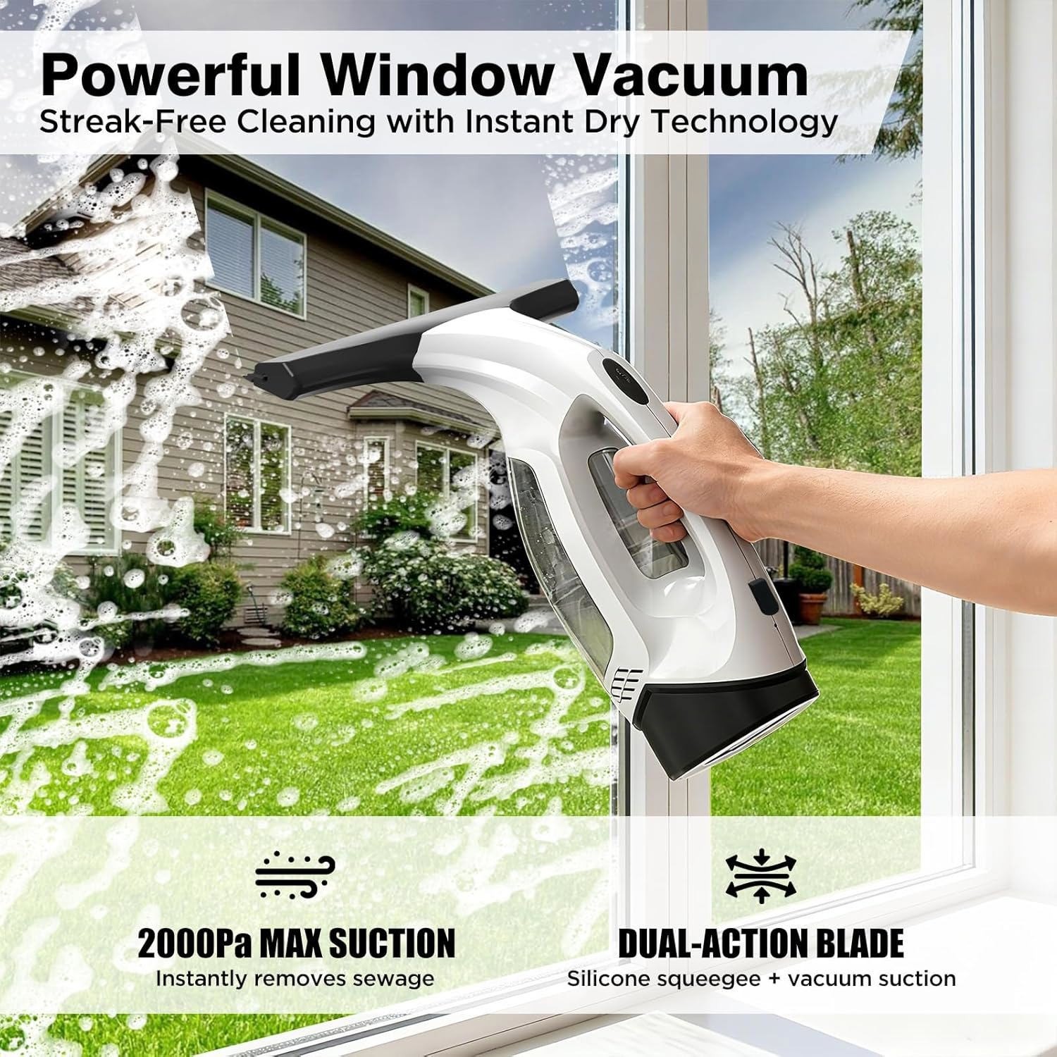 Cordless Window Cleaner Vacuum Squeegee Glass Wiper Multisurface Adjustable New