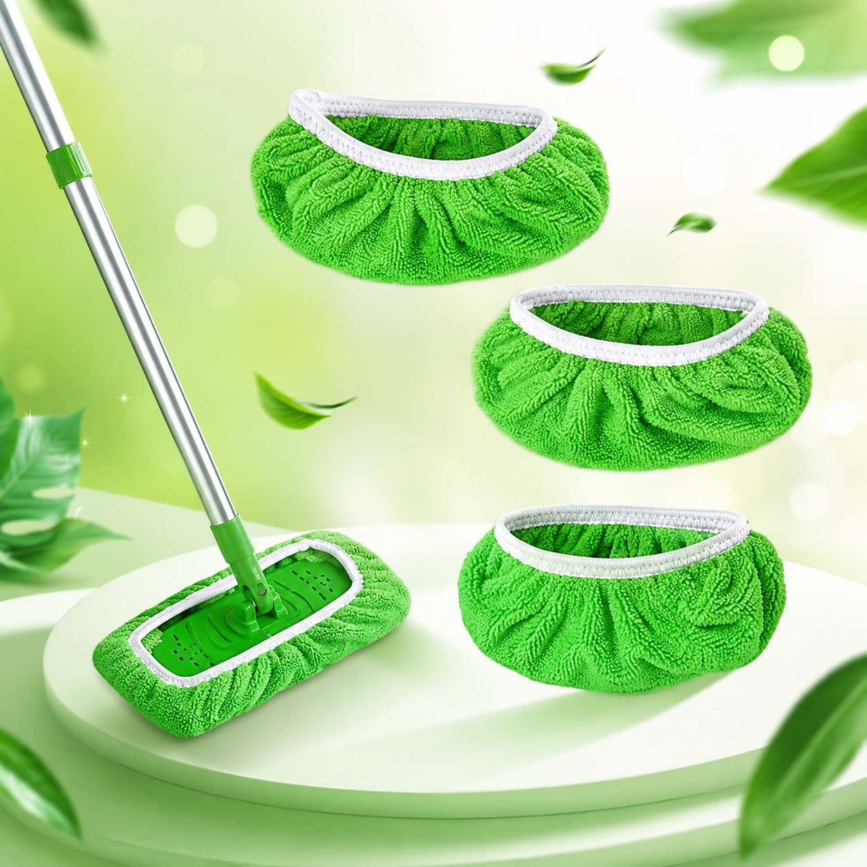 Green Mop Cloth 4 Piece Reusable Washable Household Cleaning Pads