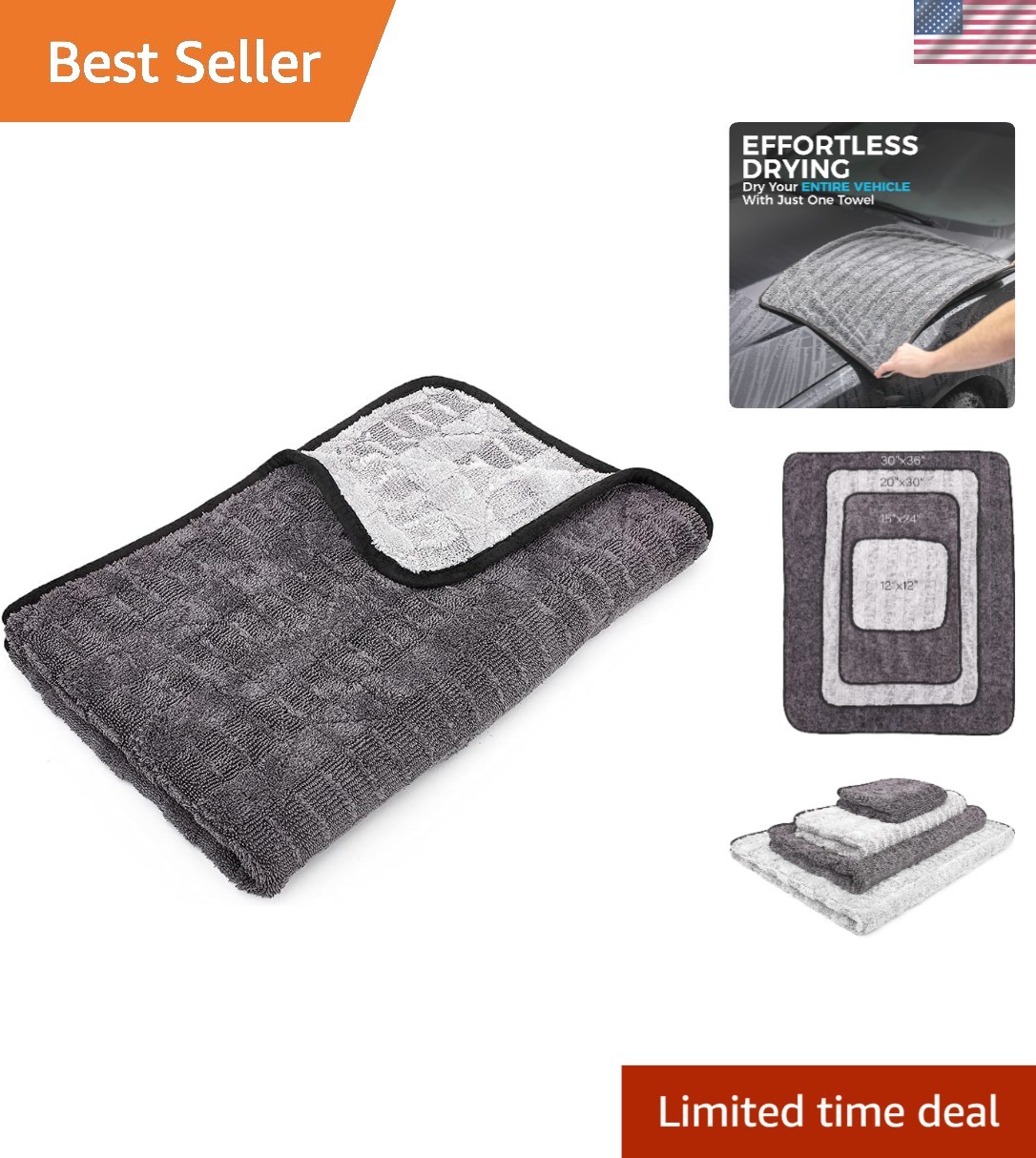 Gauntlet Ultra-Absorbent Car Drying Towel – 20×30 Inches, 900 GSM, Paint-Safe