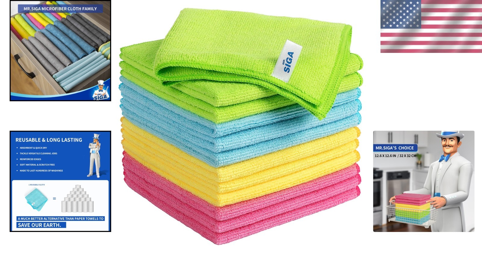 Microfiber Cleaning Cloths Pack of 12 Large Ultra Soft Absorbent Streak-Free