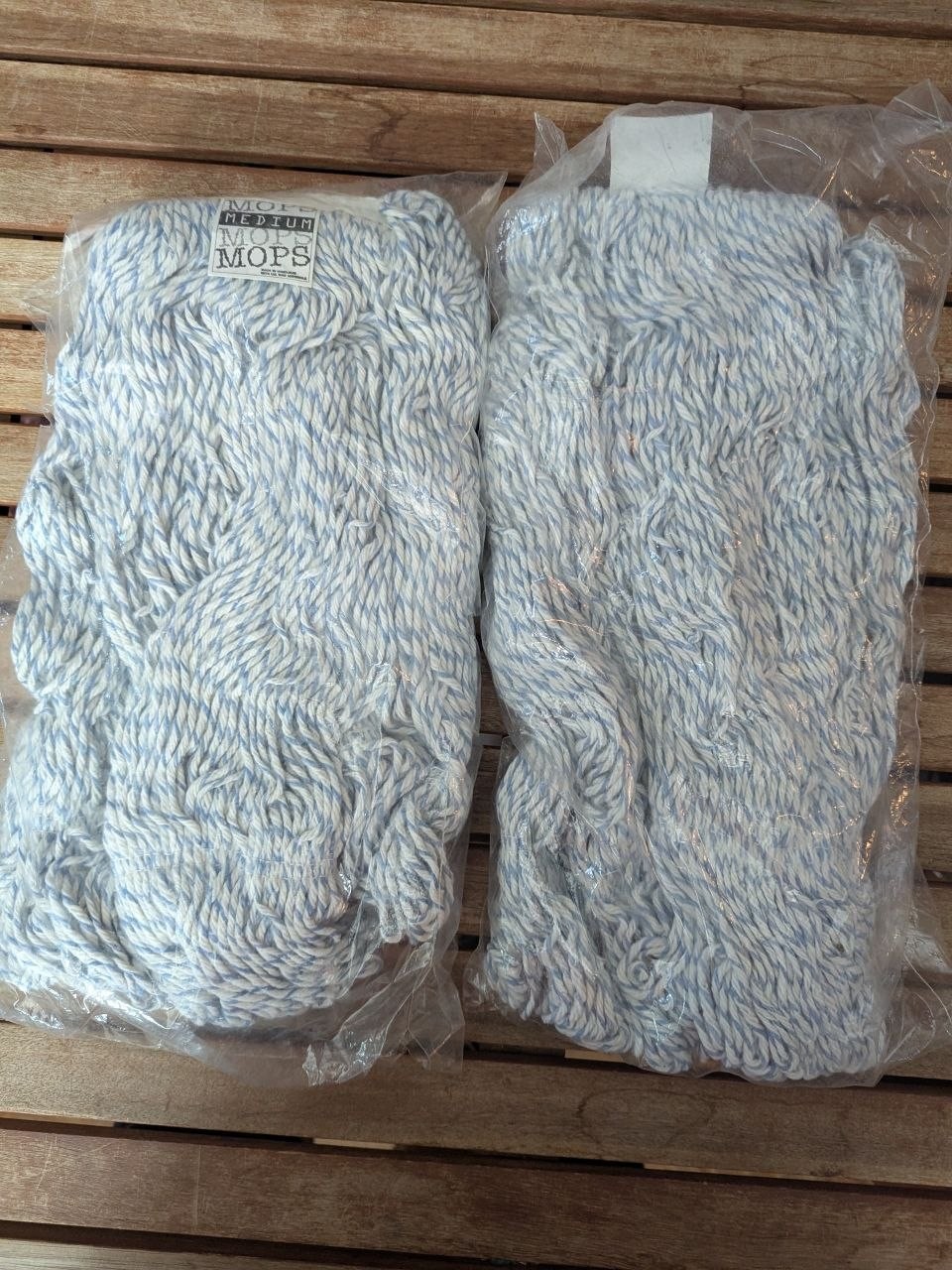 Lot of 2 Medium Blue White Cotton Blend String Mop Heads New Sealed NOS