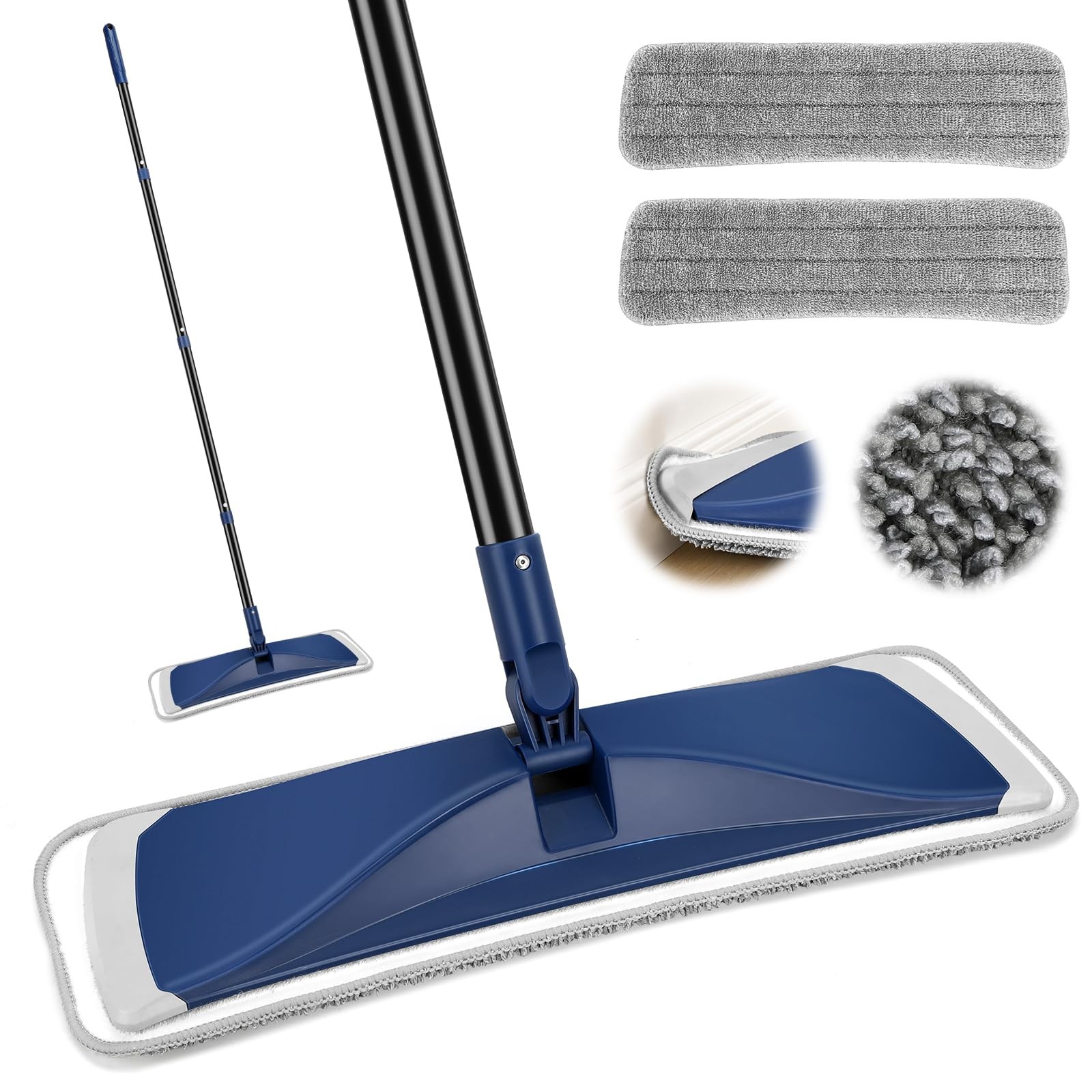 BUVE Microfiber Flat Mop for Hardwood Floors Cleaning 17IN, Blue