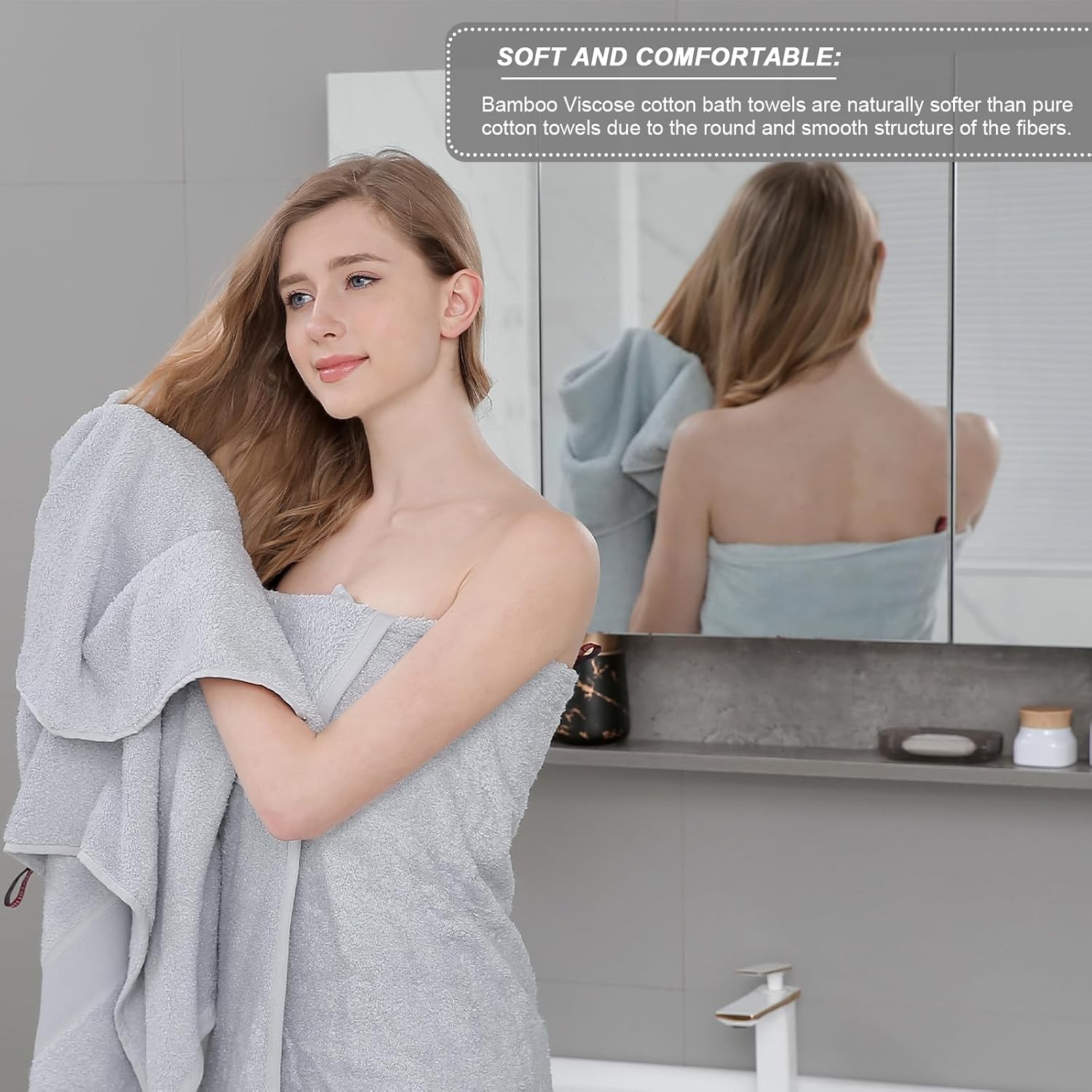 Viscose from Bamboo and Cotton Bath Towels Set of 6-27×54 Inch Ultra Soft,