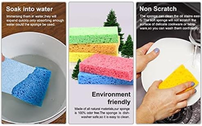 Multicolor Heavy Duty Cellulose Sponges – Non-Scratch, Eco-Friendly 6 Count Pack