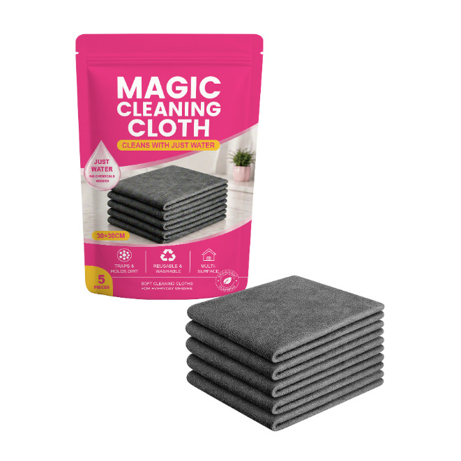 Genie Magic Cleaning Cloth, Lint Free Microfiber Cleaning Cloths, 5 Pieces