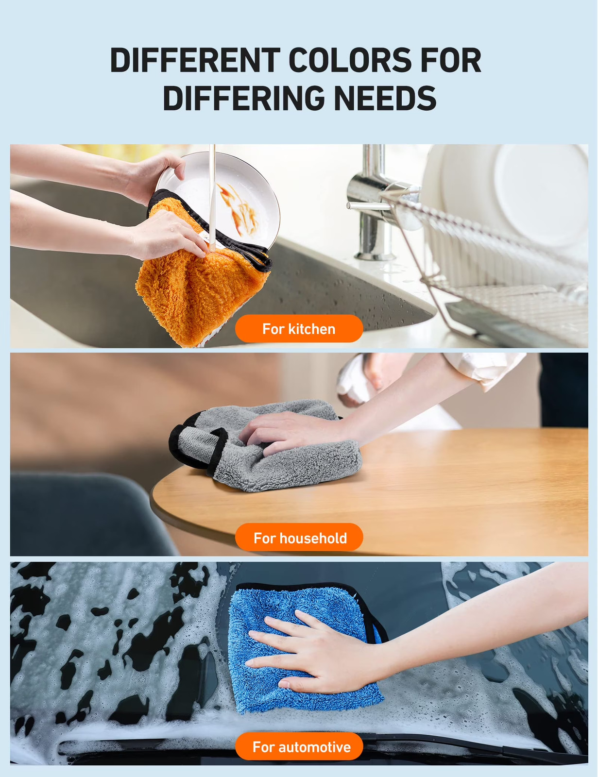 6-Pack Microfiber Car Cleaning Cloths, Auto Detailing Towels for Washing, Drying