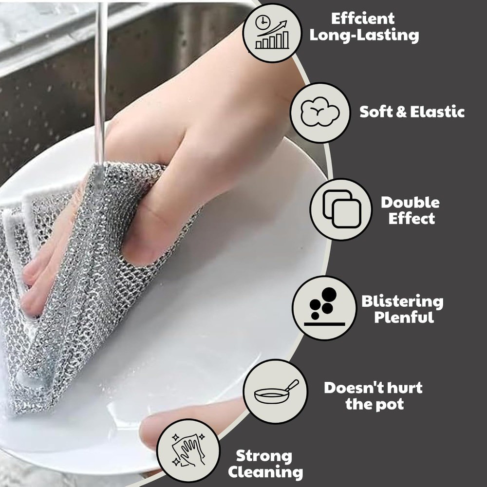 Non Scratch Wire Dishwashing Rag, 10 Pack Double Layer Reusable Wire Dishcloth,