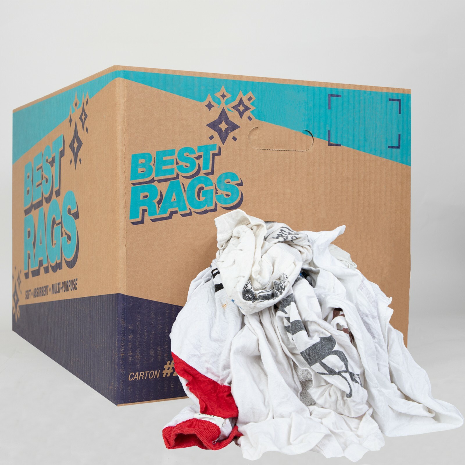 Recycled T-Shirt Rags for Cleaning, Package Size Options, Multi-Purpose, White