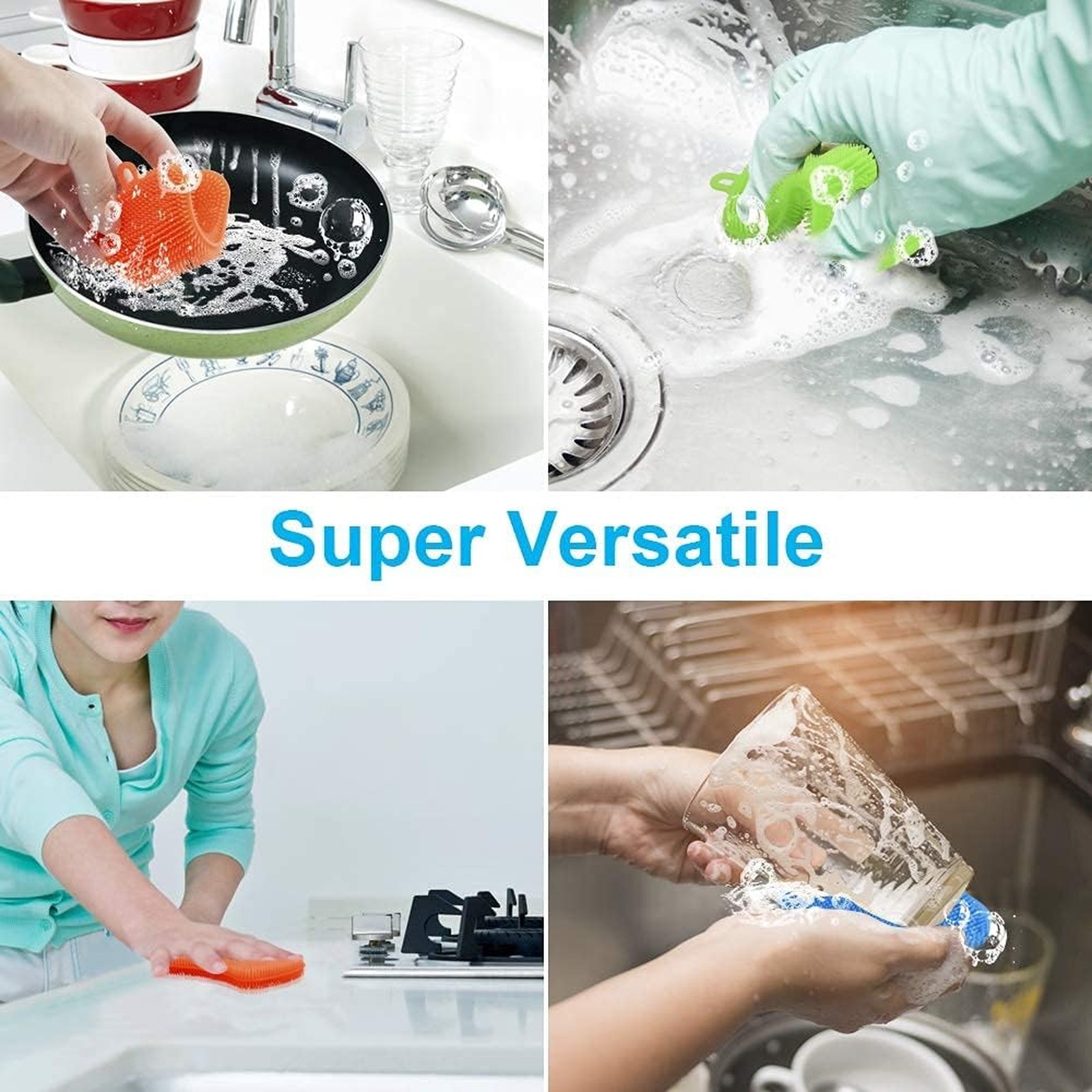 Silicone Dish Sponge Set 3 Pieces Multi-Purpose Kitchen Cleaning Gadgets