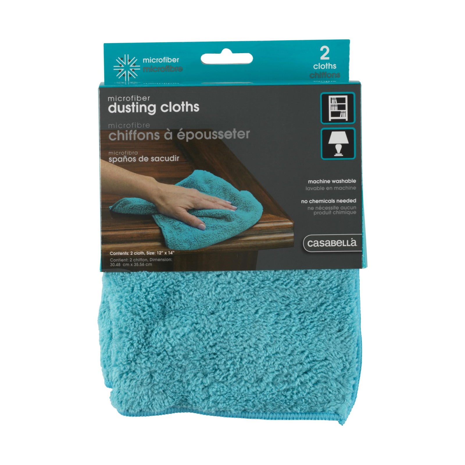 Casabella Microfiber Dusting Cloths Pack of 2 Blue 12×14 Inch Durable Machine…
