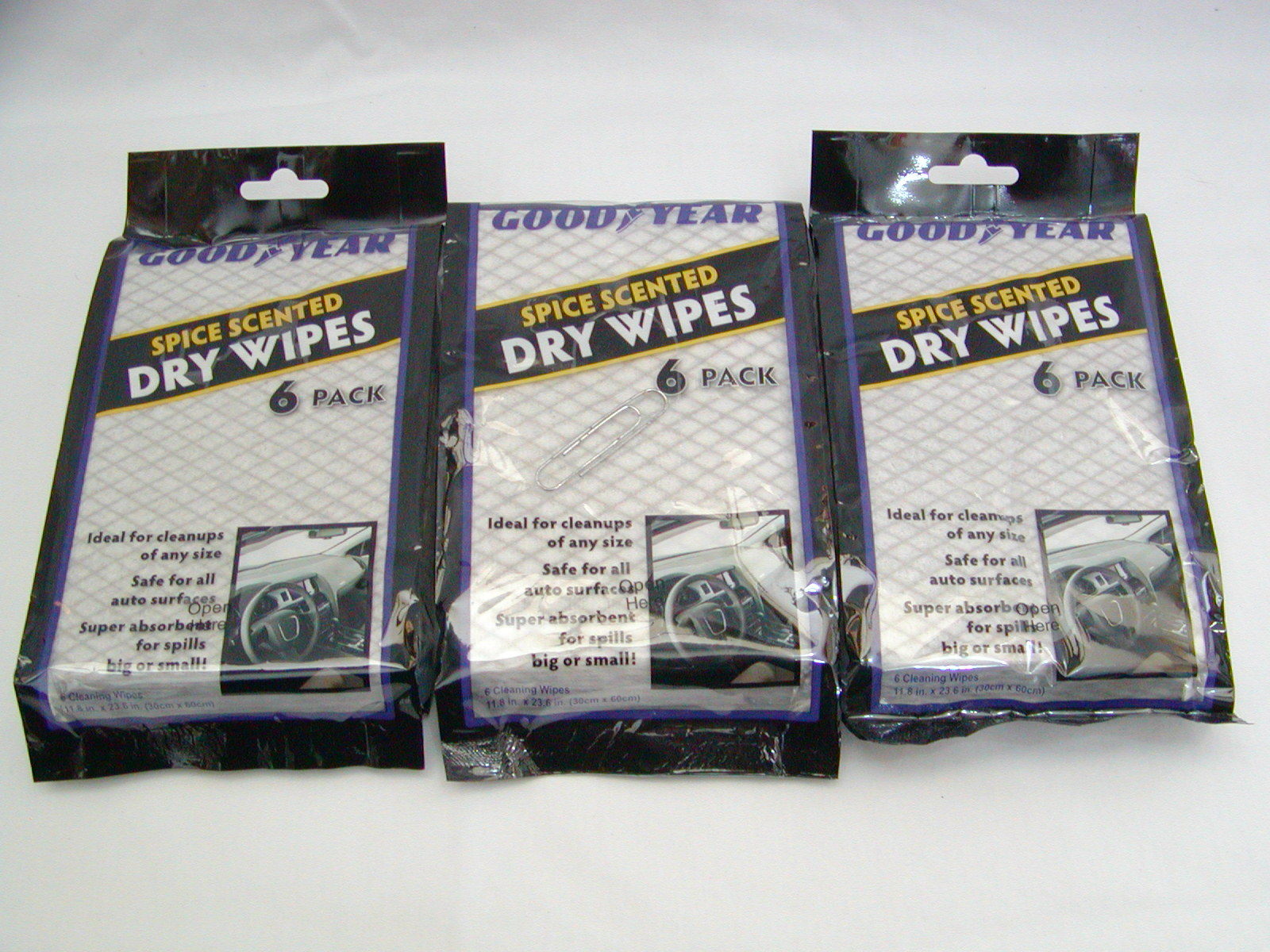 (3) NEW Packages Goodyear Dry Spice Scented Wipes 11.8″ x 23.6″