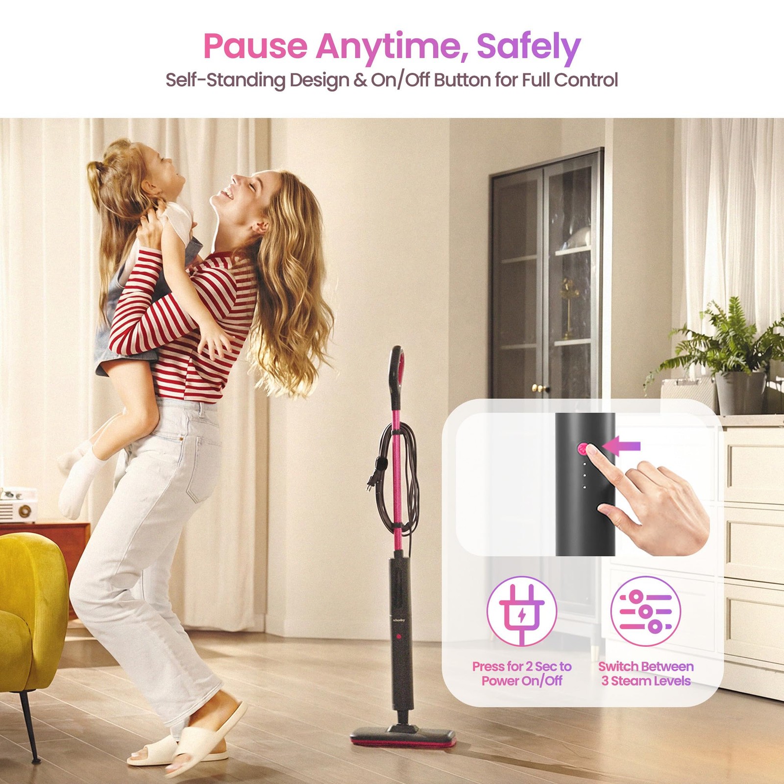 Schenley Steam Mop Cleaner Powerful 15s Fast Heat Up Chemical Free for