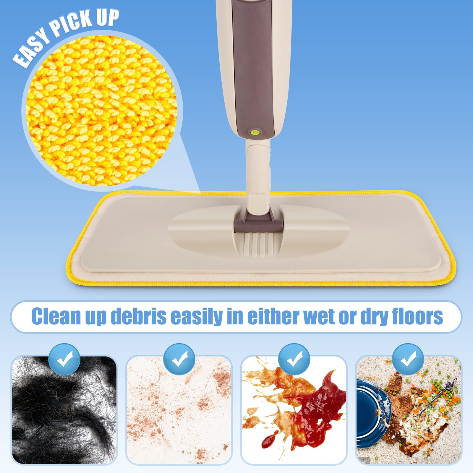 Reble Microfiber Mop Pads, 6 Pack, Fits 13-15 Inch Spray Mop