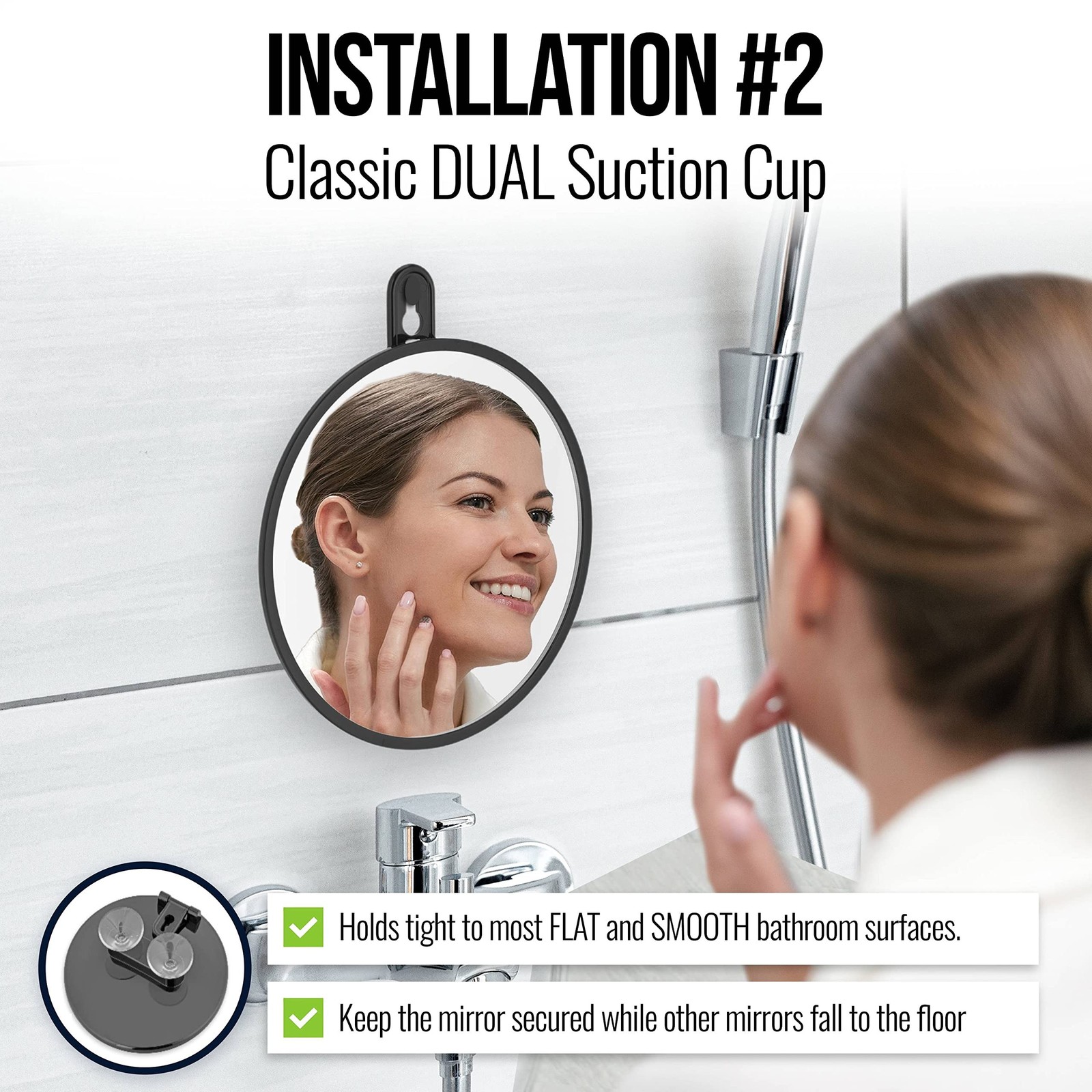 MIRRORVANA Small Shower Mirror for Shaving with 3 Attachment Options: Hook, S…
