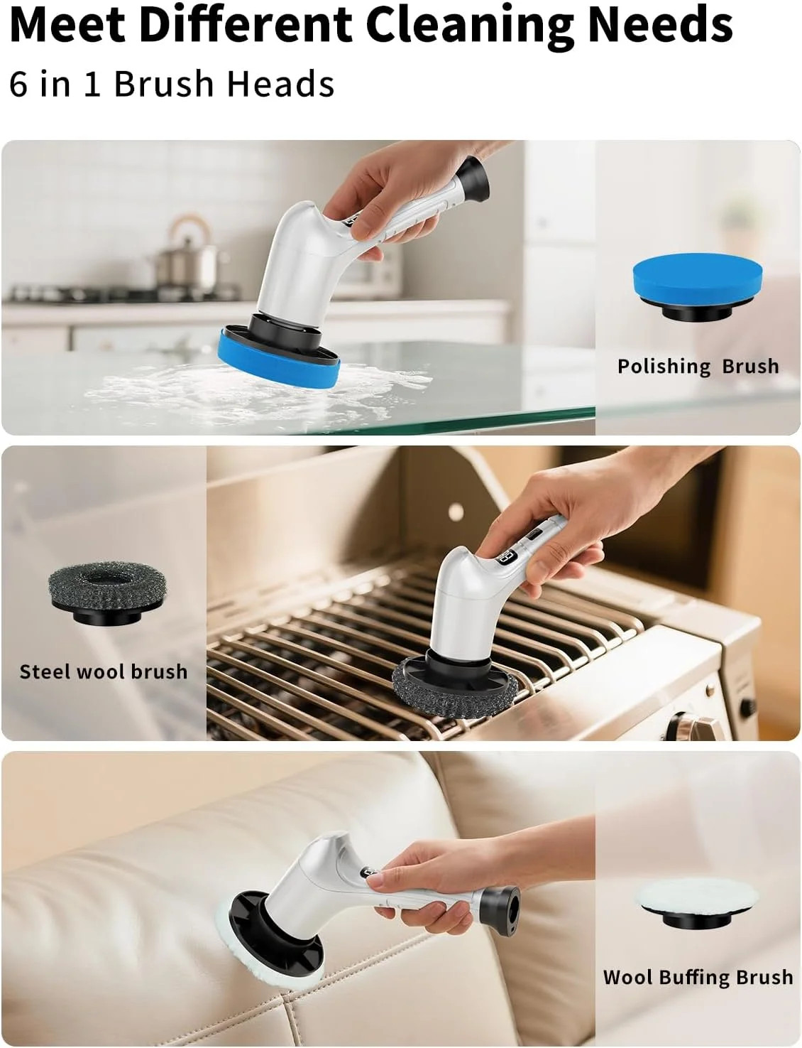 Electric Spin Scrubber,Cordless Household Cleaning Brush with 6 Replaceable Head