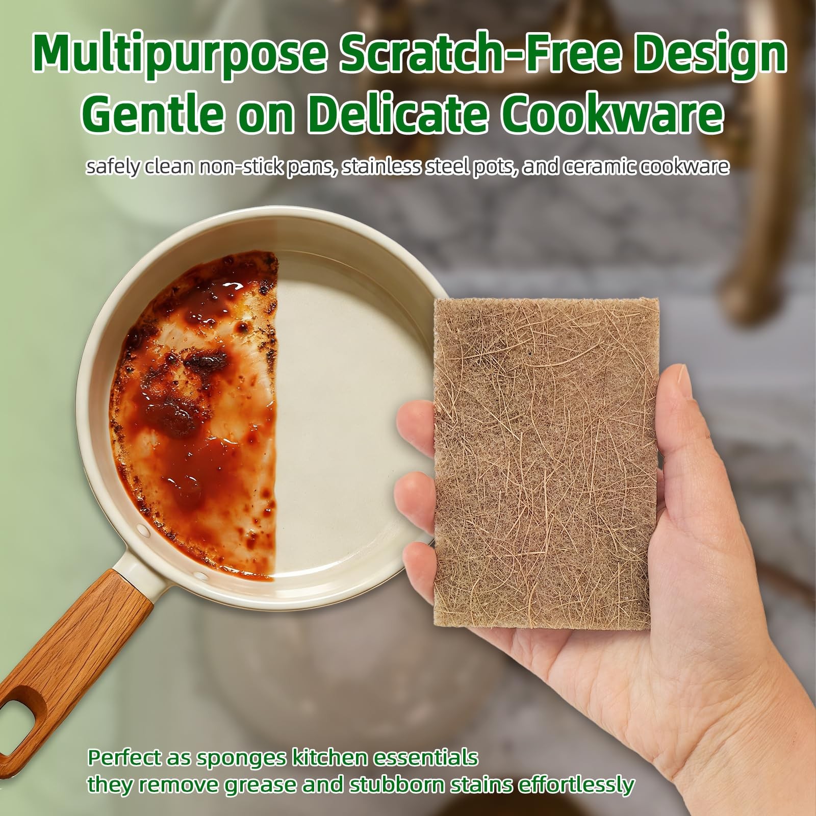 Natural Scouring Pads Dish Scrubber Non-Scratch Sisal Cleaning Pads Multipurpose