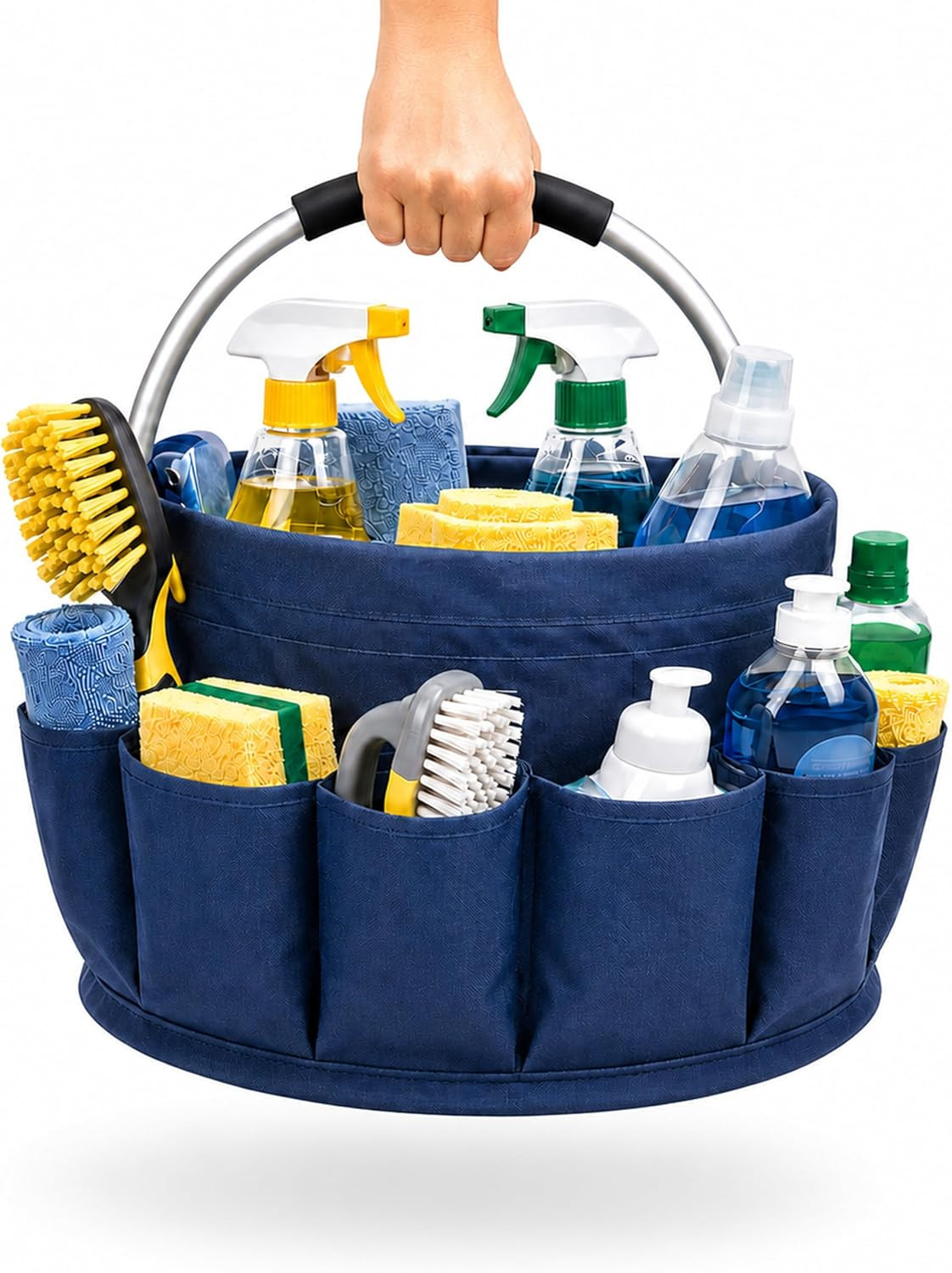 Cleaning Caddy with Handle, Foldable 17L Cleaning Supplies Basket with 6 Pockets