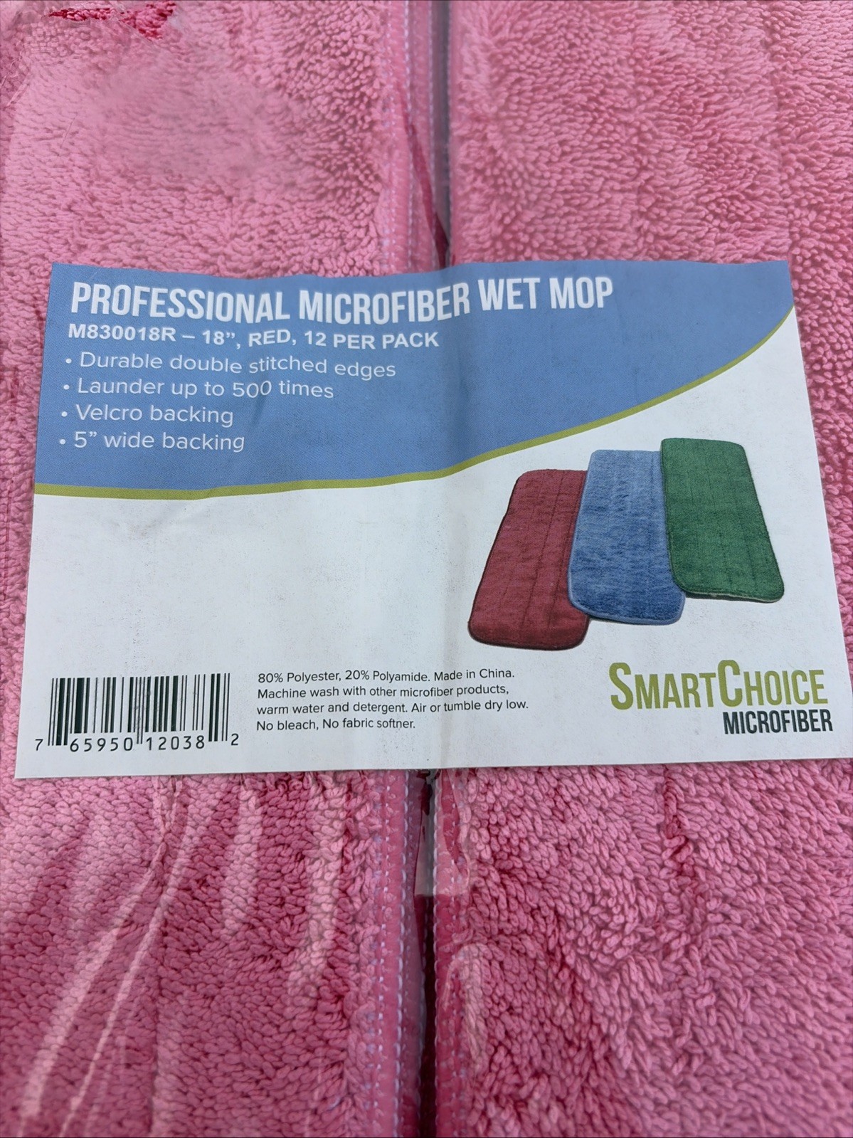 12 Pack of Microfiber Reusable Wet Mop Pads – RED- 18 inch X 5”inch Mop Pads