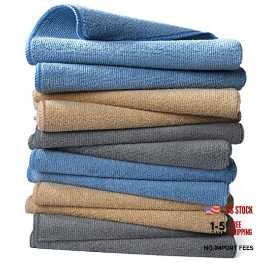 Microfiber Cleaning Towel (16×16, 12 Pack Professional, Blue,Camel,Gray)