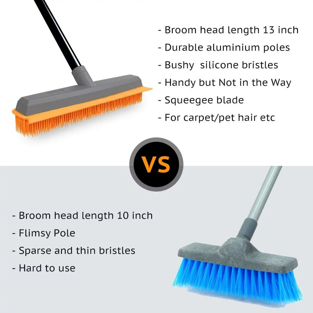 a Rubber Push Handle Broom for Hardwood Floor,Carpet Rake Pet Hair Remover Broom
