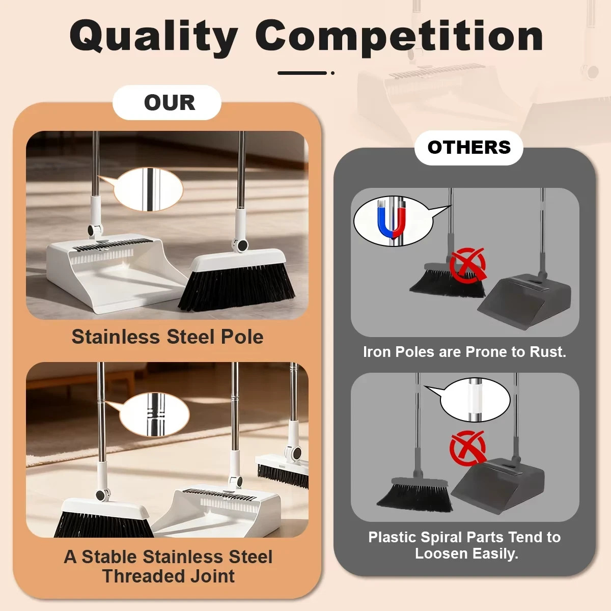 3-in-1 Foldable Broom Mop Dustpan Set Space Saving Cleaning Tool Home Office