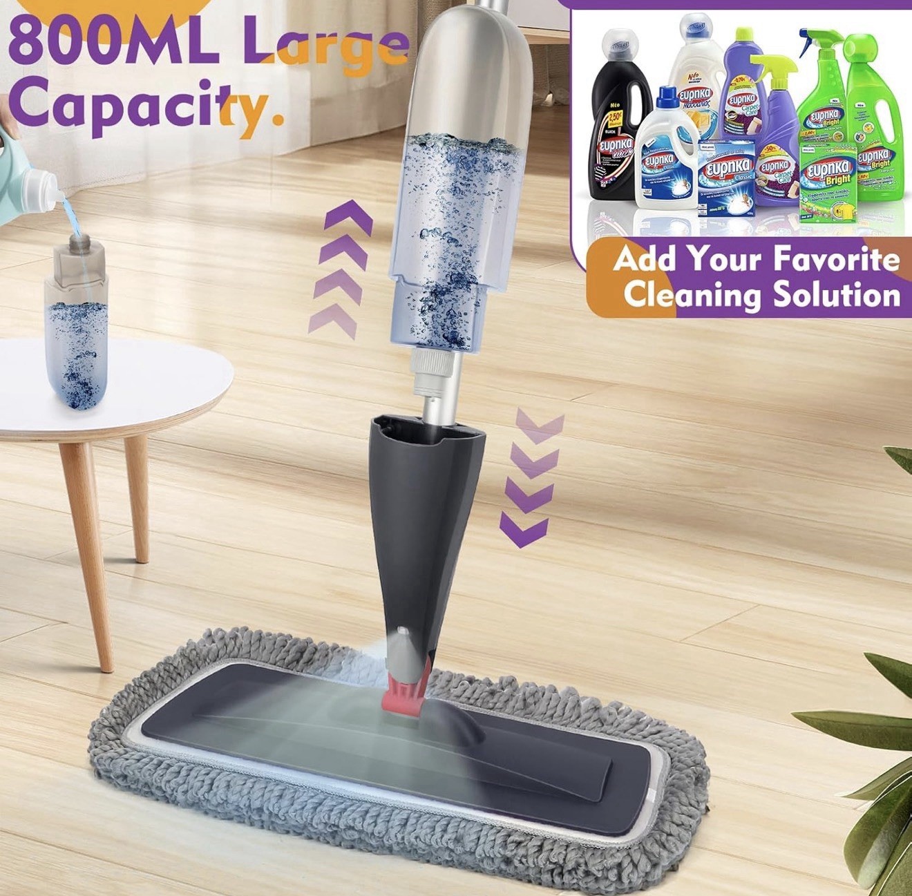 CLDREAM Spray Mop with Washable Pads, 800ml Refillable Bottle for Floor Cleaning