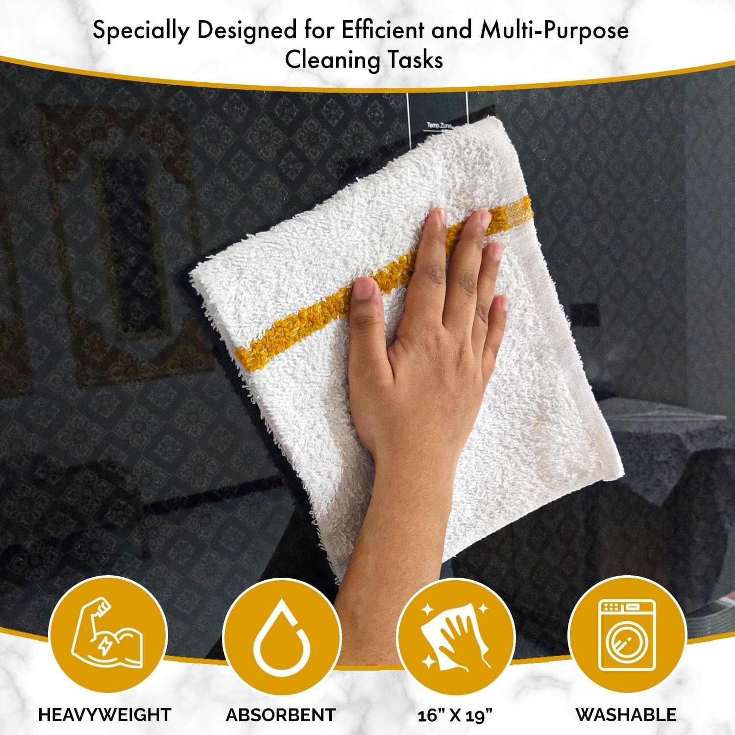 Bar Mops Gold Stripe Pack of 60 Kitchen Towels 16×19 Multi-Purpose for Home,