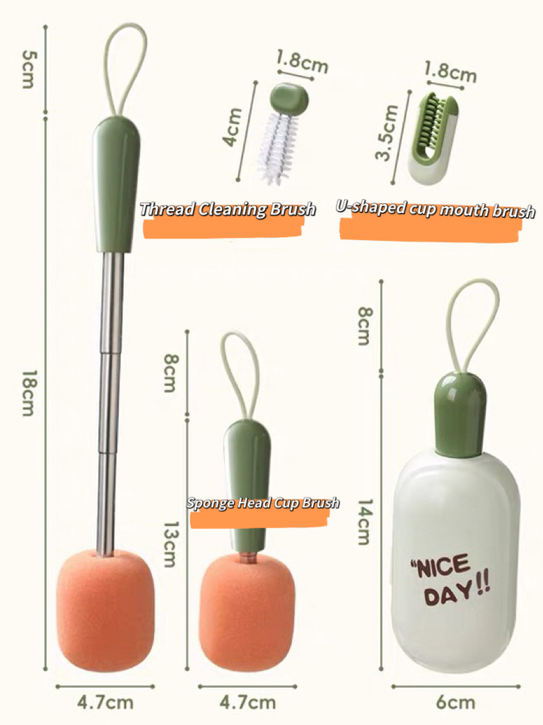 3 in 1 Portable Scalable sponge cup brush, Cup Cover Cleaning Brush Household