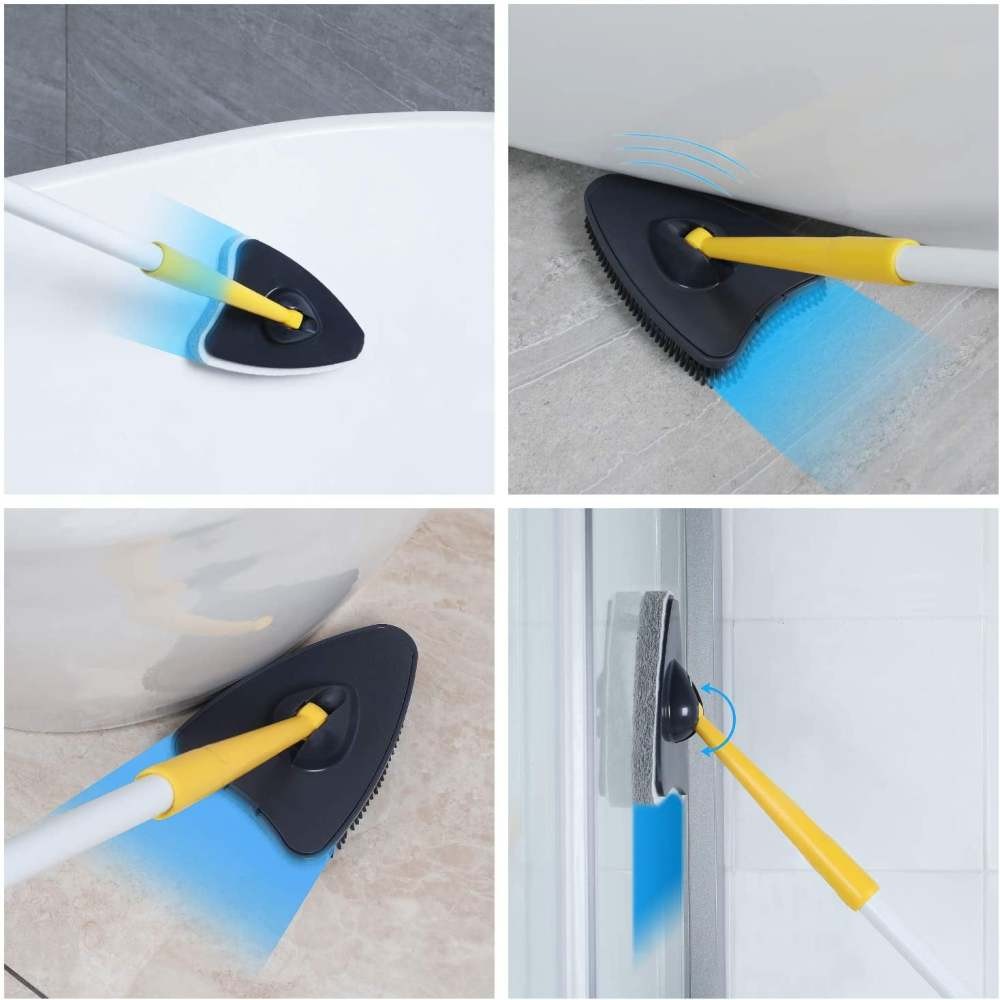 Tub Tile Scrubber Brush,2 in 1 Cleaning Brush Pole Stiff Bristles Scouring Pads