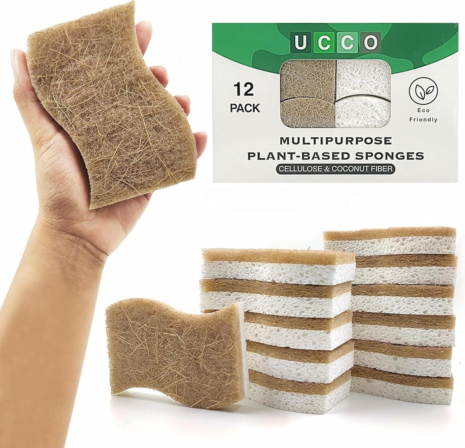 UCCO Eco Friendly Biodegradable Kitchen Sponges 12 Pack – Natural Compostable