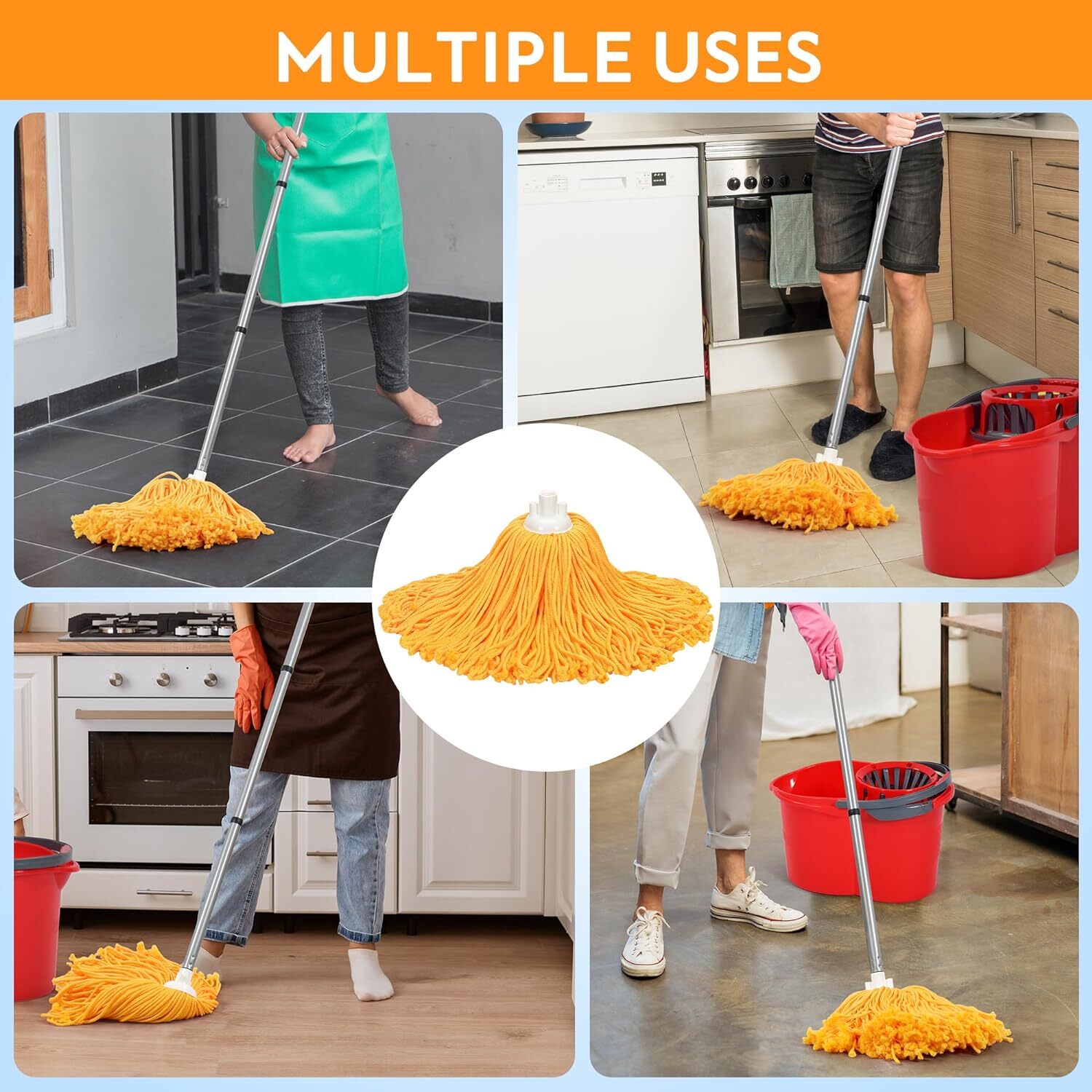 Microfiber Mop with 54″ Stainless Steel Spin Handle Incl. 2Pcs Microfiber Cloth
