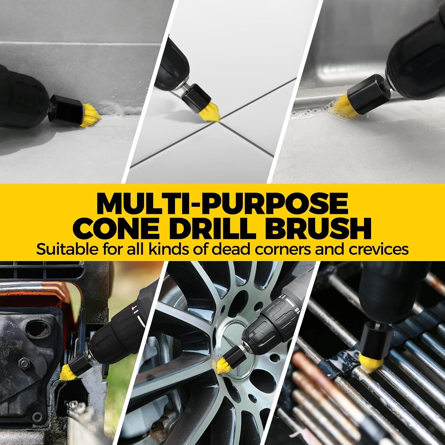 8Piece Drill Brush Attachment Set – Power Scrubber Cleaning Kit Nylon Fibers,